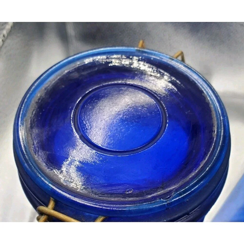 Cobalt Blue Storage Canister Jar Set 12 Panelled Glass W/ Latched Lid 2 Pack